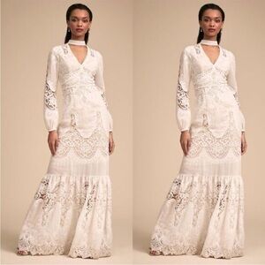 NEW BHLDN Monique Lhuillier Womens Lyon Embroidered Choker Wedding Dress Size 16